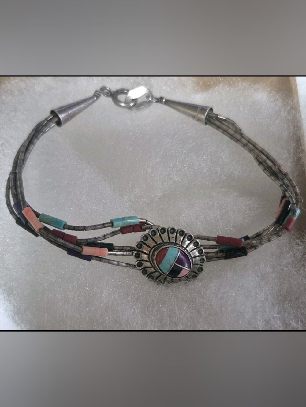 Vintage Signed Quoc Sterling Silver Multistrand Beaded Bracelet 7.25in